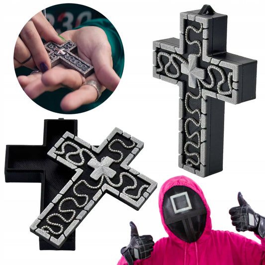 krzyż Thanosa SQUID GAME, naszyjnik ze skrytką, krzyżyk, prezent
